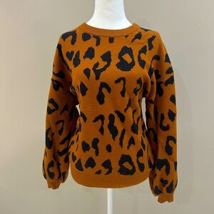 Leopard Print Sweater - Burnt Orange and Black